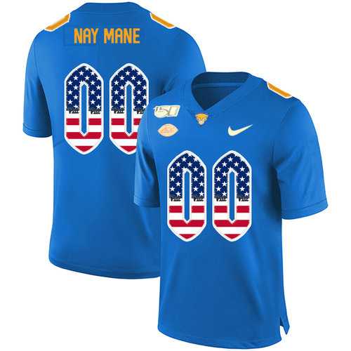 Men%27s Pittsburgh Panthers Customized Blue USA Flag 150th Anniversary Patch Nike College Football Jersey